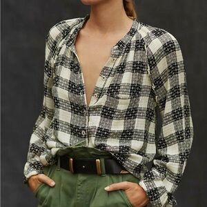 Pilcro Black and Cream Checkered Button-Down Shirt